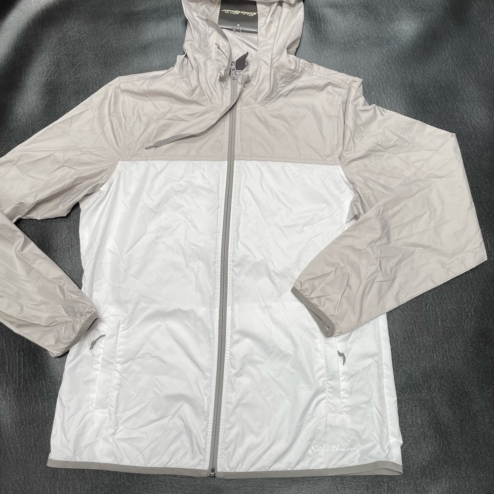 NEW Eddie Bauer Women's Small Storm Repel Windbreaker Rain Jacket Gray White